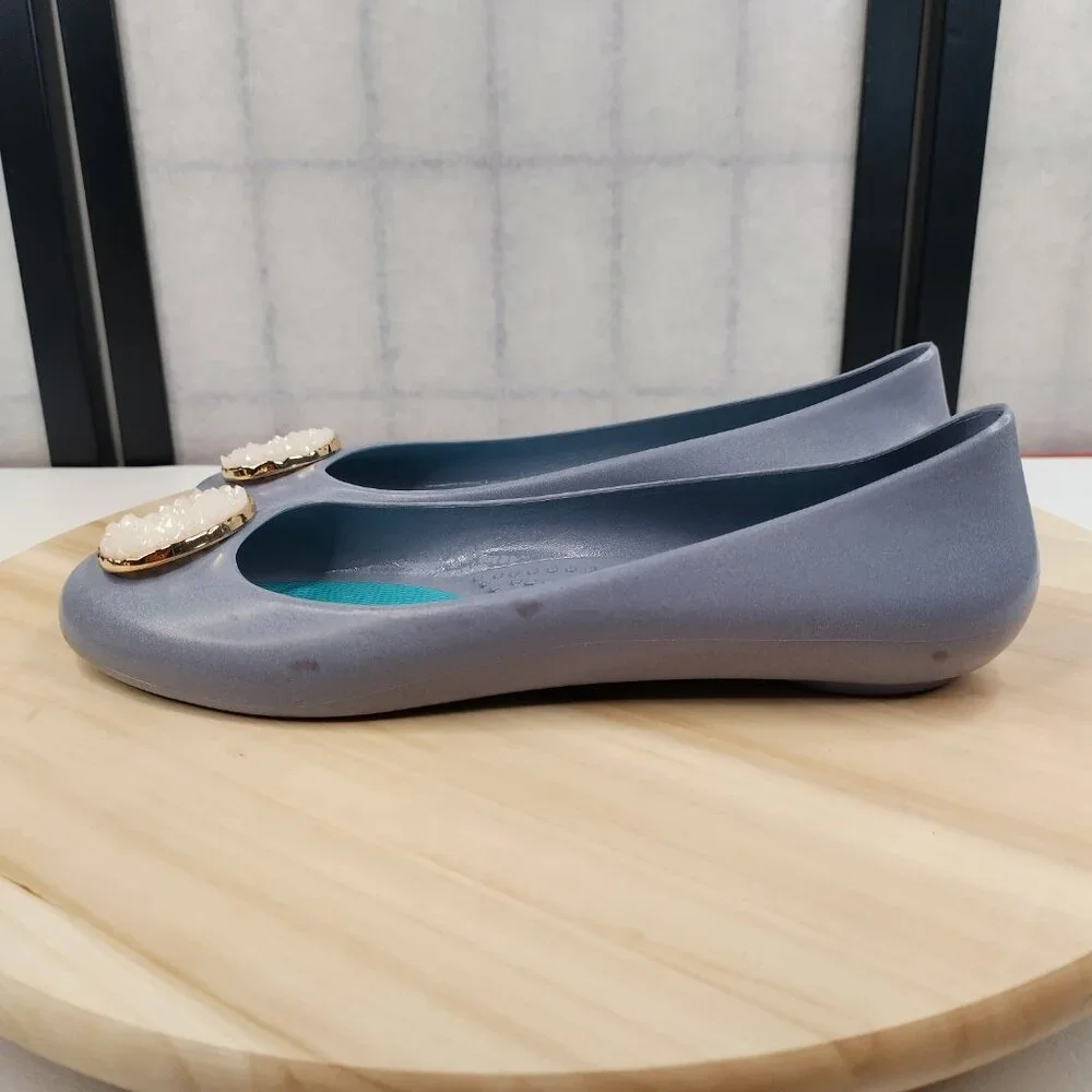OKA B. Jelly Rubber Ballet Flats Heather Blue w/ Deco Geode Women US 8